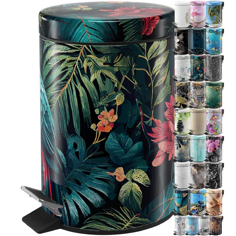 Sanilo Small Bathroom Trash Can with Lid [1.3 Gallon] - Lidded Tiny Trashcan for Garbage - Mini Metal Bin with Soft Closing Mechanism - Bath Room Accessoire Wastebin with Inner Bucket (Exotic) - Image 1
